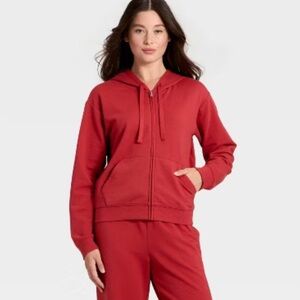 Auden Women's Fleece Zip-Up Sweatshirt Red Sz M